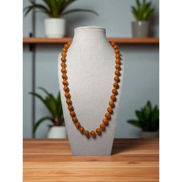 Vintage Necklace Marbelized Browns String Beaded Made in Hong Kong New Old Stock - Picture 4 of 16